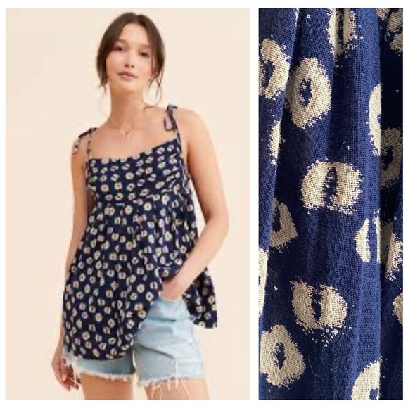 Free People Tops - Free People Blue Indigo Combo Molly Floral Tunic S